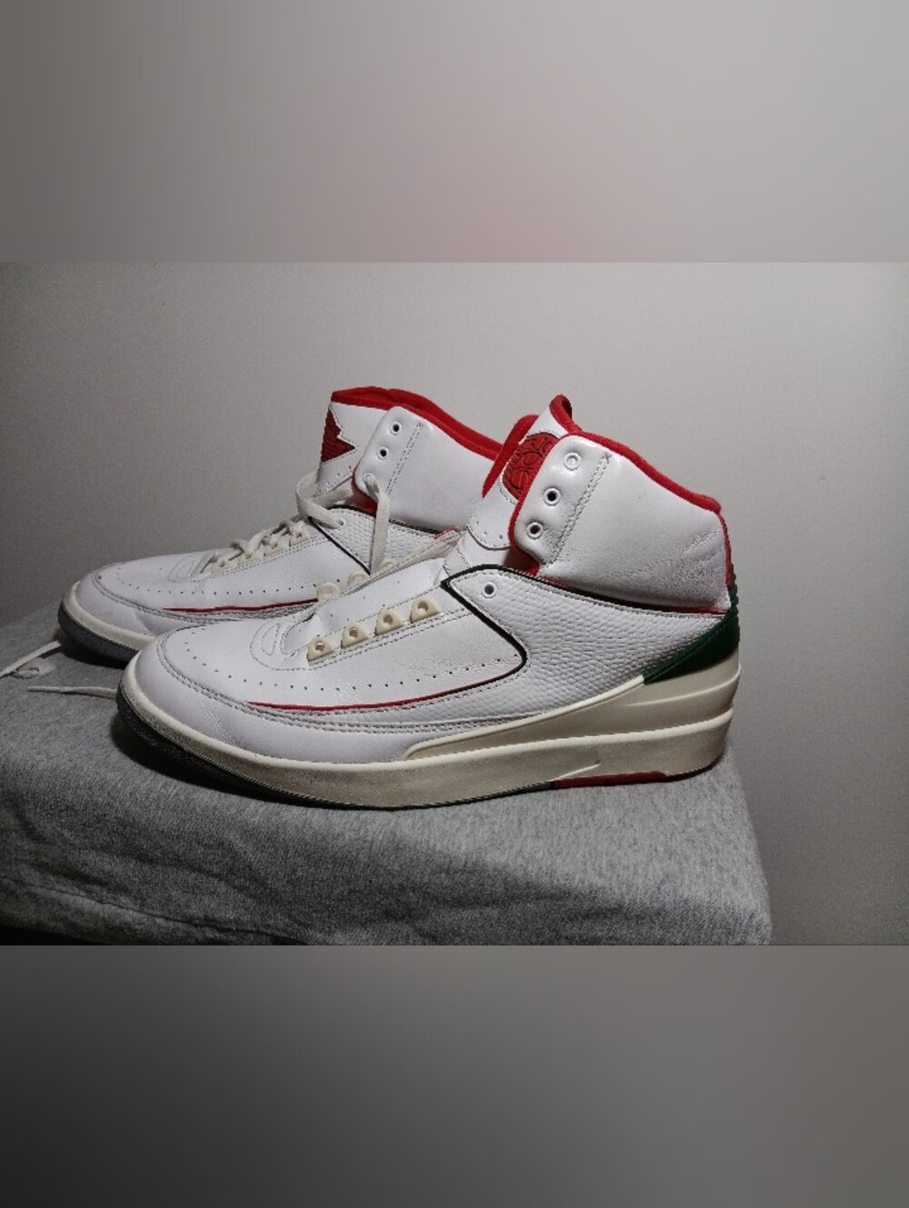 Jordan White, Red and Green High-Top Sneakers